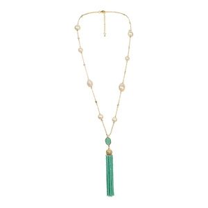 GOLD & TURQUOISE NECKLACE WITH DELICATE TASSLE